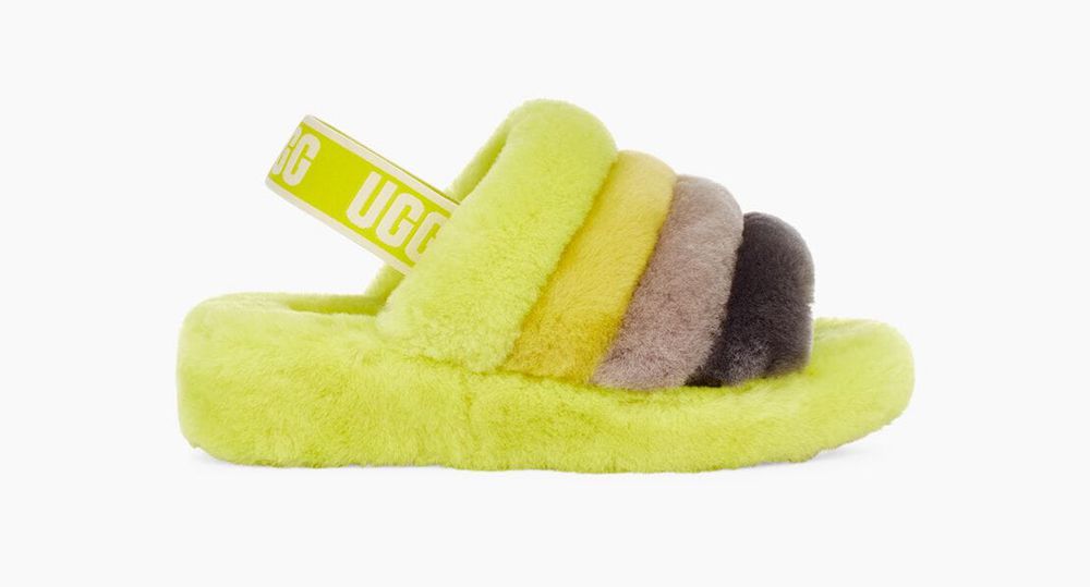 Ugg Slide Womens - Ugg Fluff Yeah Fluorescent Green - 671DEACWI